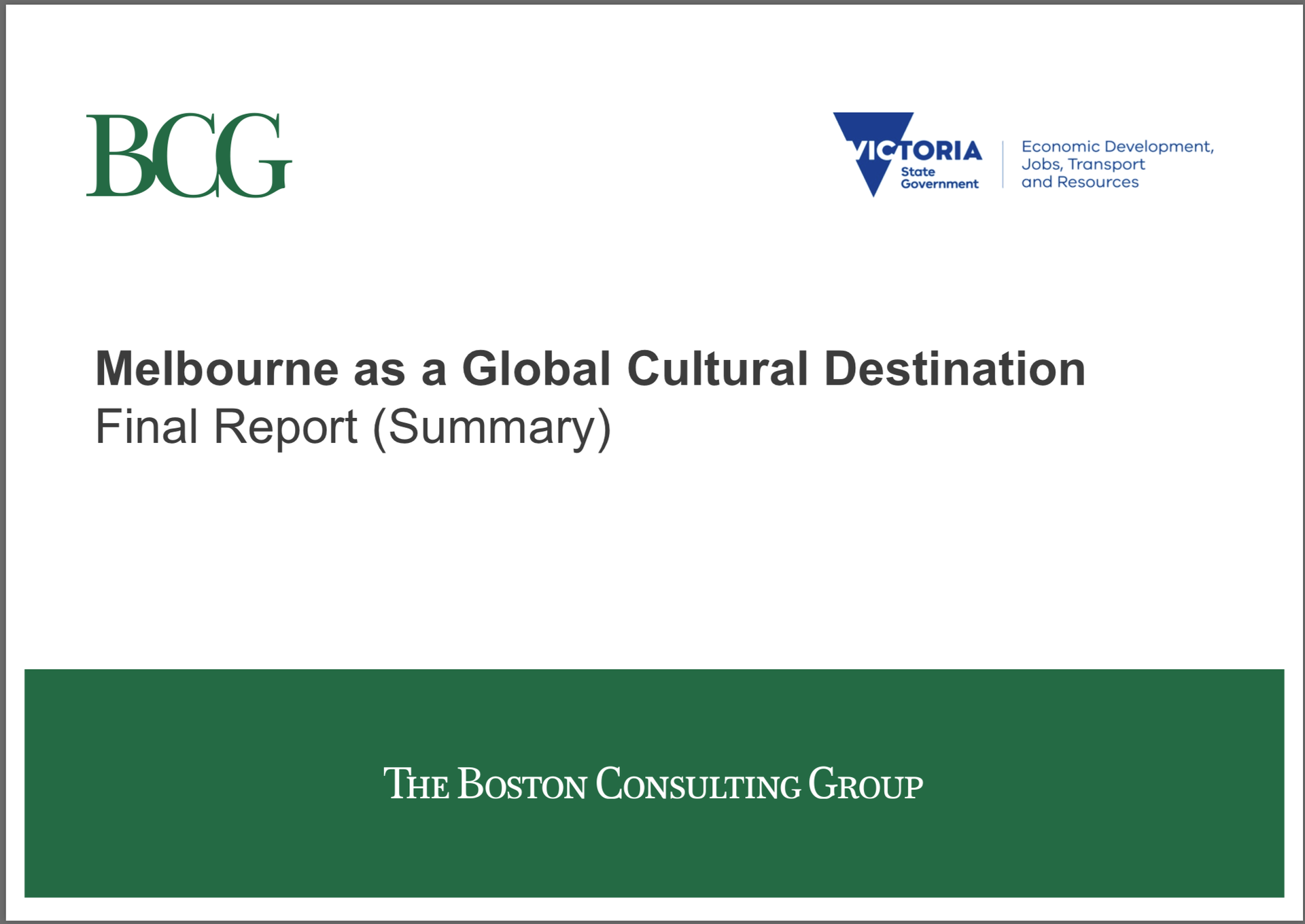 Melbourne as a Global Cultural Destination